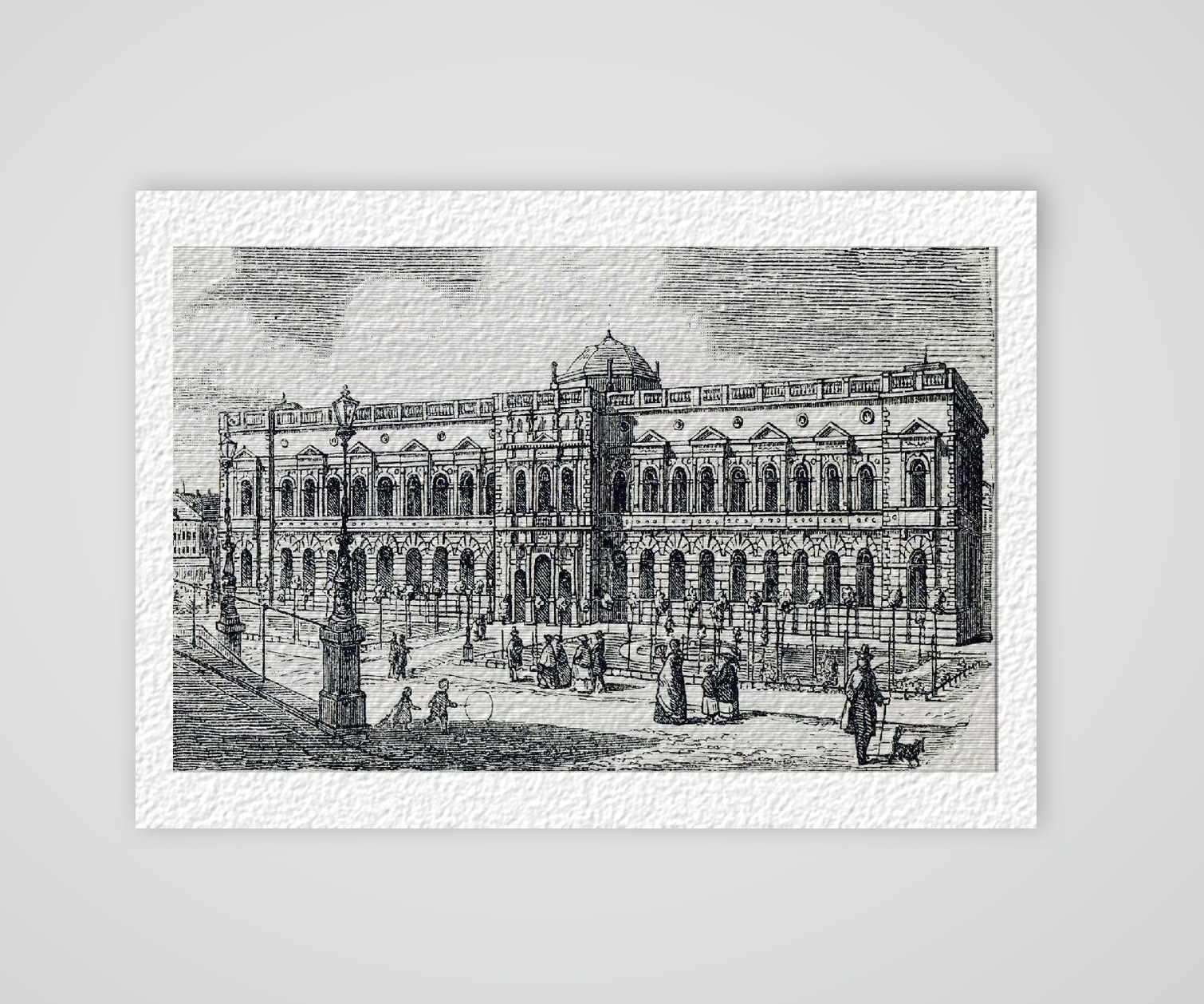 Dresden Museum mit Gemäldegalerie – Historischer Stahlstich 1900 als Kunstdruck – auf Hahnemühle-Büttenpapier
