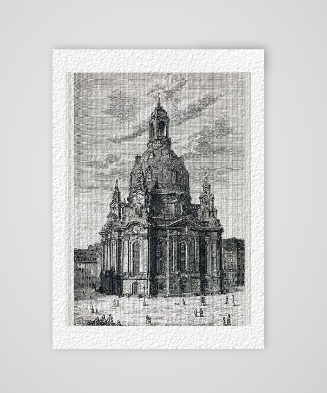Dresden Frauenkirche um 1700 – Historischer Stich 19. Jh. als Kunstdruck – auf Hahnemühle-Büttenpapier
