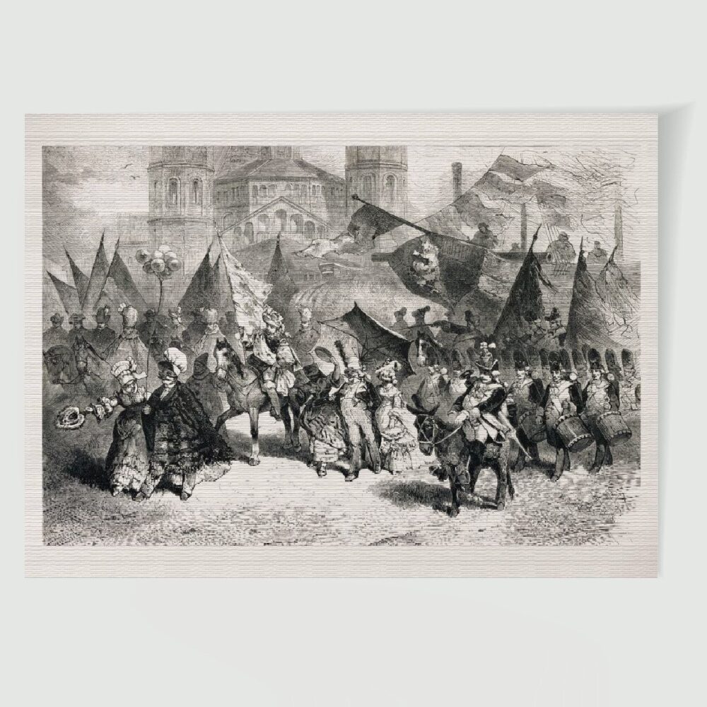 Köln Carneval um 1850 – Historischer Stahlstich 1900 als Kunstdruck