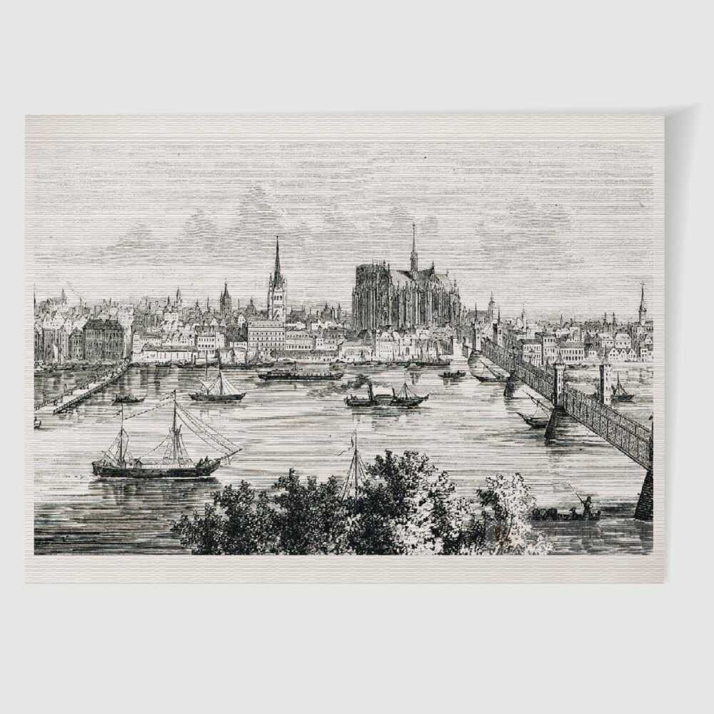 Köln Stadtansicht Dom im Bau – Historischer Stahlstich 1900 als Kunstdruck