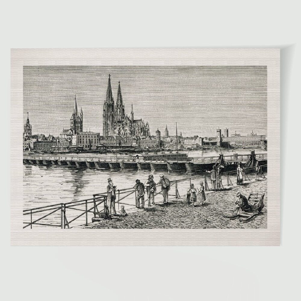 Köln Stadtansicht mit Brücke – Historischer Stahlstich 1900 als Kunstdruck