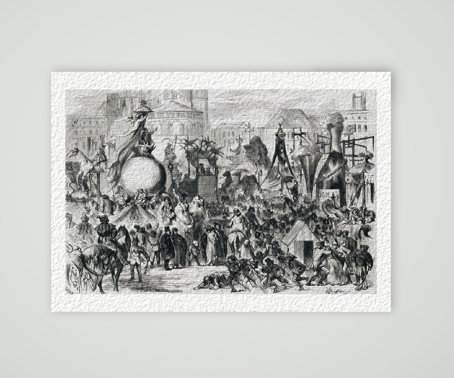 Köln Versammlung zum Umzug – Historischer Stahlstich 1900 als Kunstdruck – auf Hahnemühle-Büttenpapier