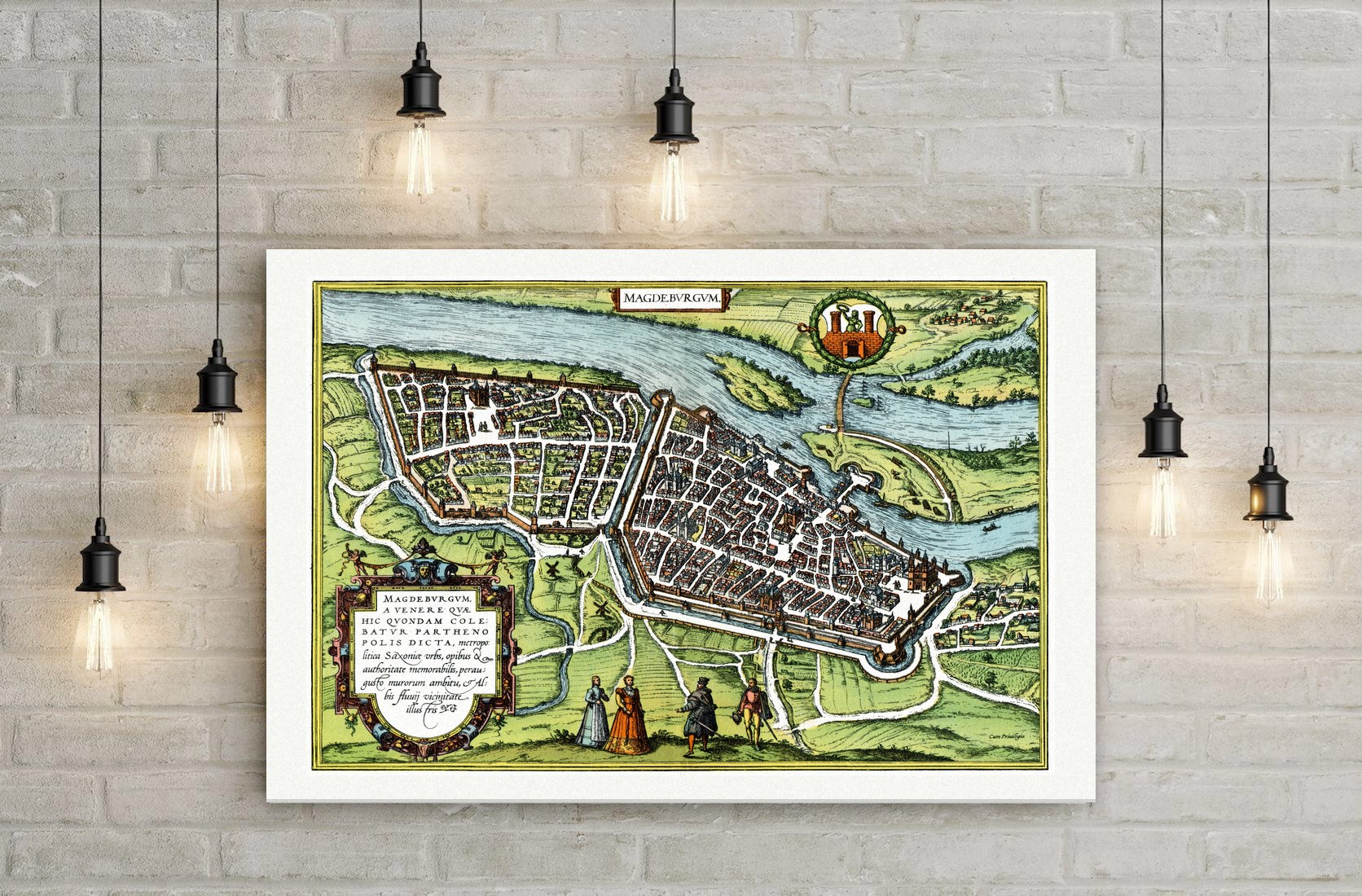 Magdeburg 1574 nach Braun und Hogenberg, Leinwanddruck auf Holzkeilrahmen an der Wand