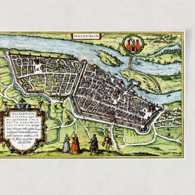 Magdeburg ca. 30 x 42 cm Stadtbild mit Wappen Kunstdruck auf Papier (Kupferstich, Kunstdruck)