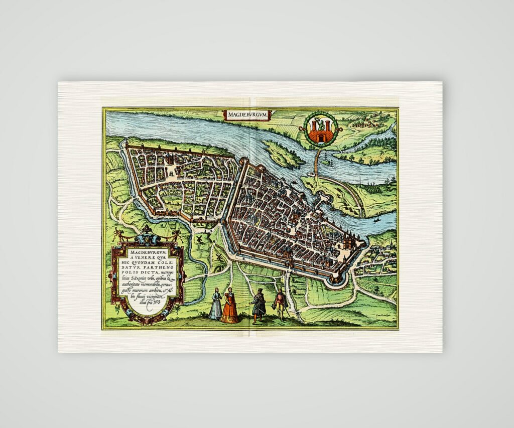 Magdeburg Stadtplan nach Braun und Hogenberg 1574 – Kunstdruck auf Leinenpapier