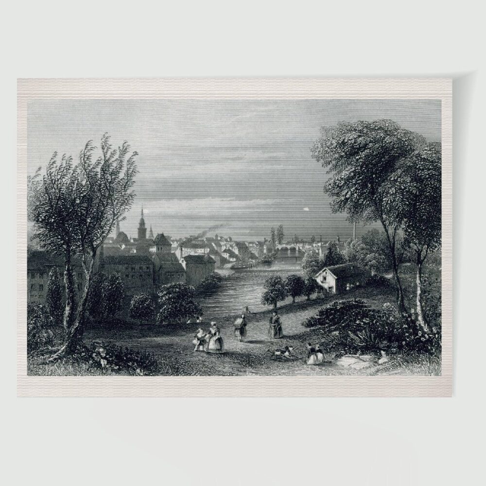 Chemnitz Stadtansicht – Historischer Stahlstich 1850 als Kunstdruck