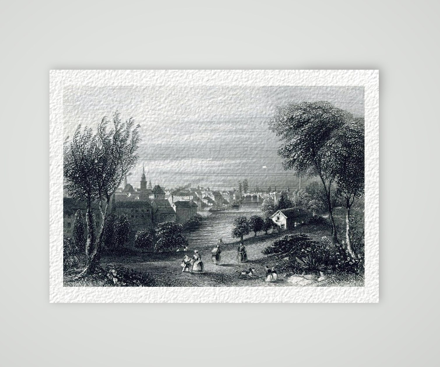 Chemnitz Stadtansicht – Historischer Stahlstich 1850 als Kunstdruck – auf Hahnemühle-Büttenpapier
