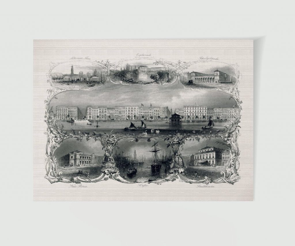 Hamburg Souvenirblatt – Stahlstich aus dem Verlag A. H. Payne, Dresden und Leipzig
