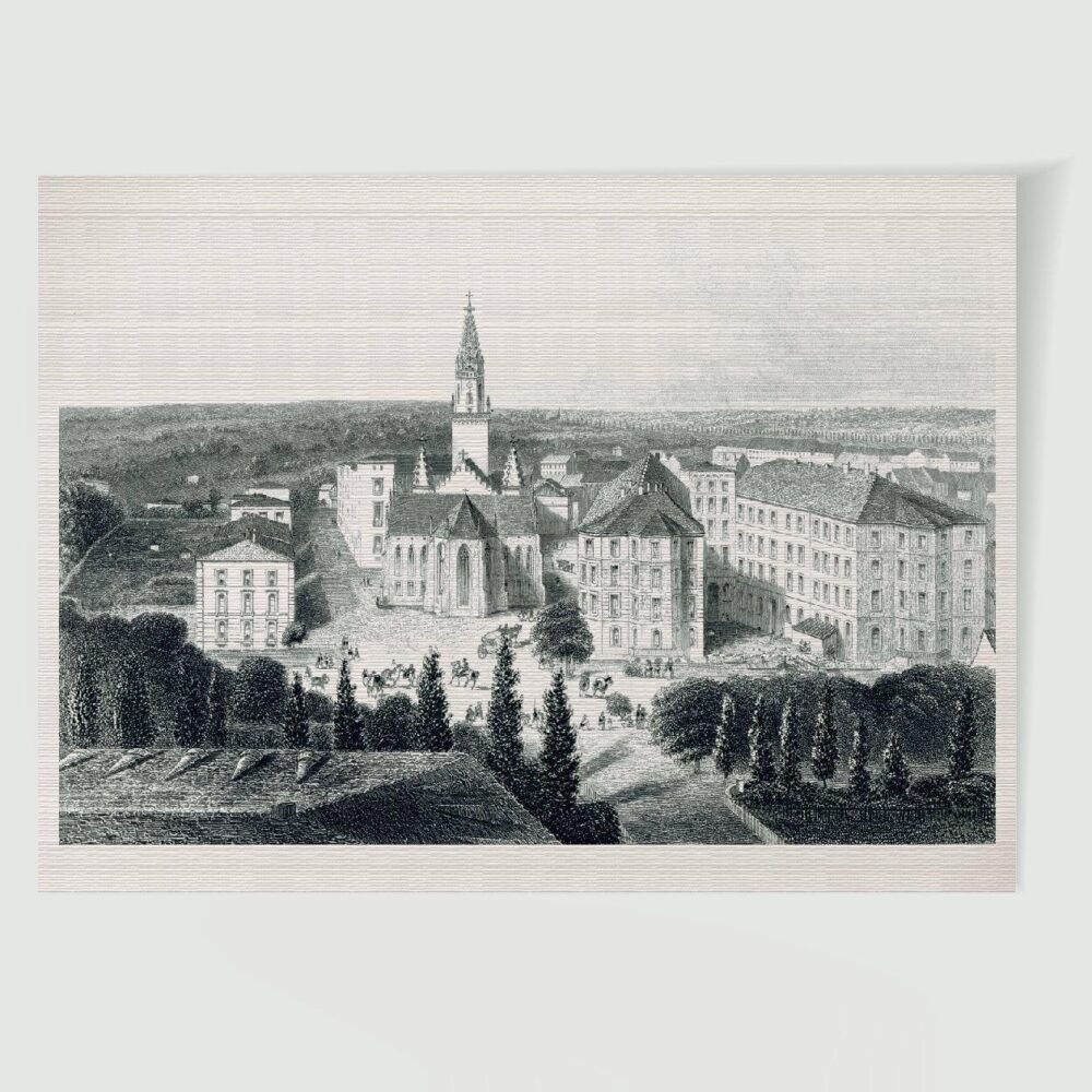 Leipzig Katholische Kirche – Historischer Stahlstich 1850 als Kunstdruck
