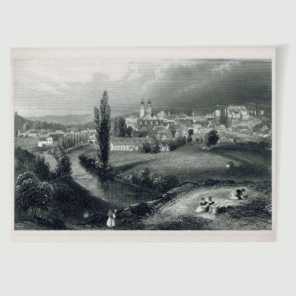 Plauen Stadtansicht ca. 30 x 42 cm (Stahlstich, Kunstdruck) – Historischer Stahlstich 1850 als Kunstdruck