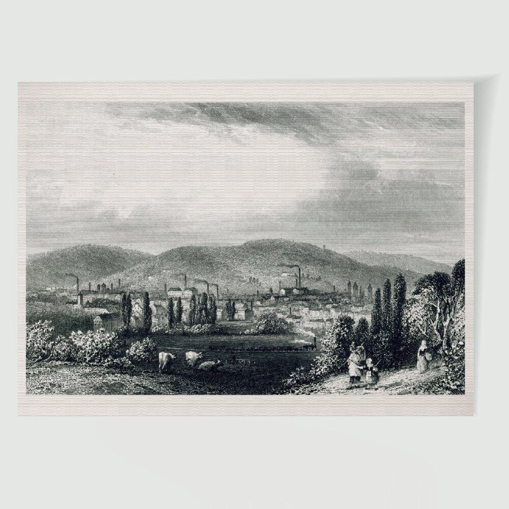 Verviers Stadtansicht ca. 30 x 42 cm (Stahlstich, Kunstdruck) – Historischer Stahlstich 1850 als Kunstdruck