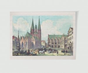 Braunschweig Altstadtmarkt mit Marienkirche – Historischer Stahlstich als Kunstdruck