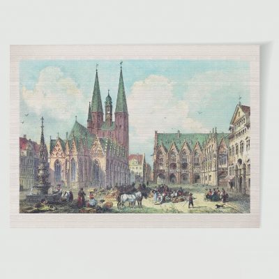 Braunschweig Altstadtmarkt mit Marienkirche – Historischer Stahlstich als Kunstdruck
