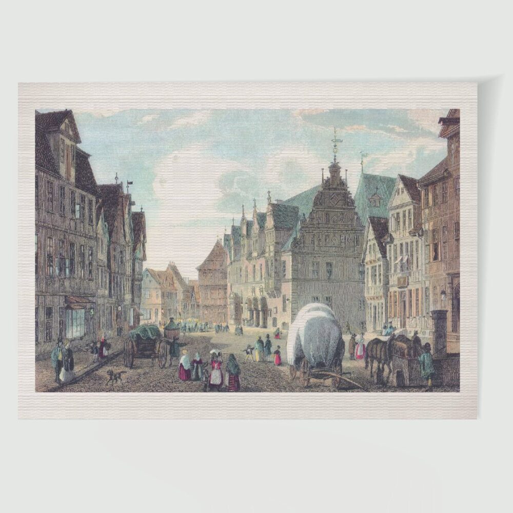 Celle Marktplatz und Rathaus – Historischer Stahlstich 1845 als Kunstdruck