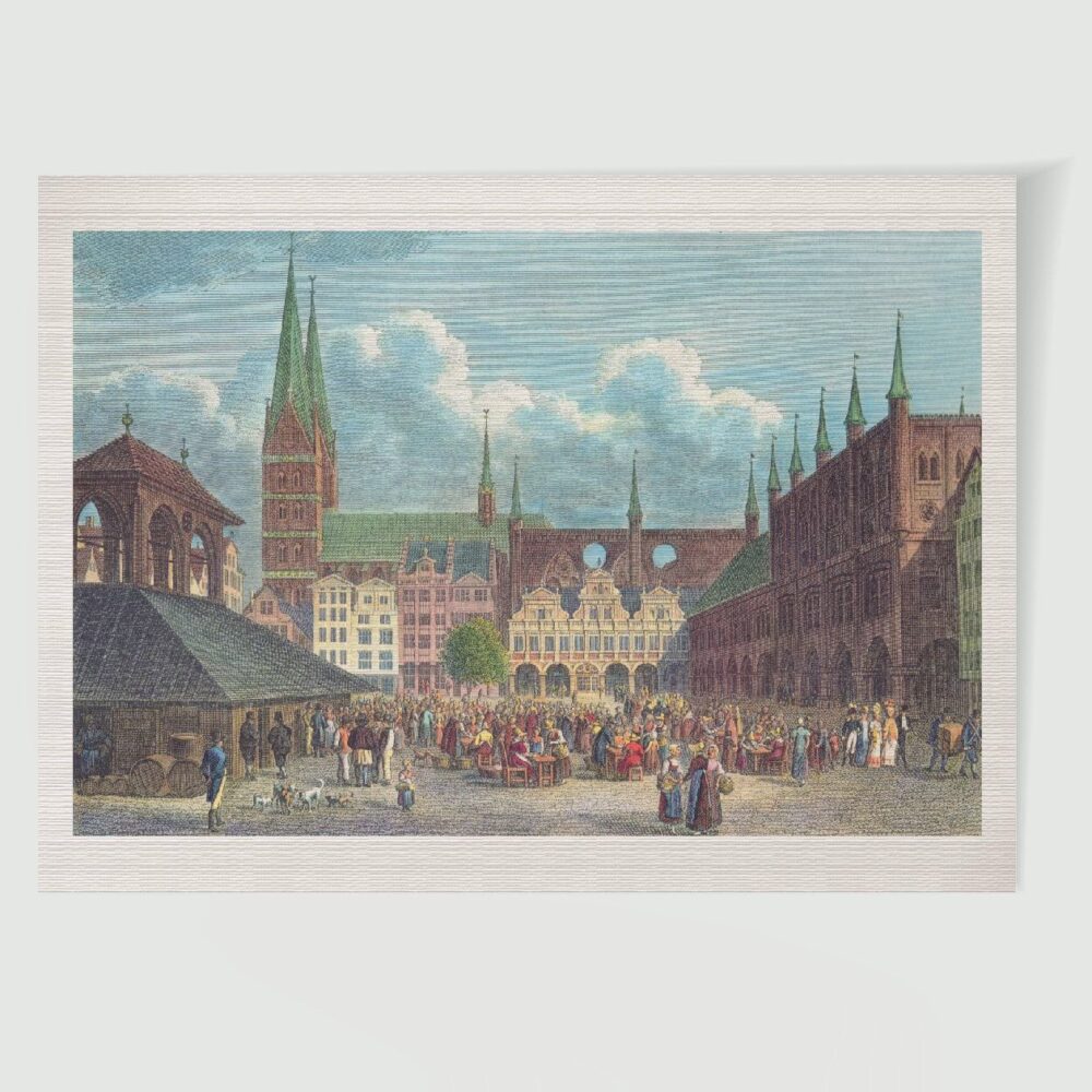 Lübeck Marktplatz ca. 30 x 42 cm (Kupferstich, Kunstdruck) – Historischer Kupferstich 1820 als Kunstdruck