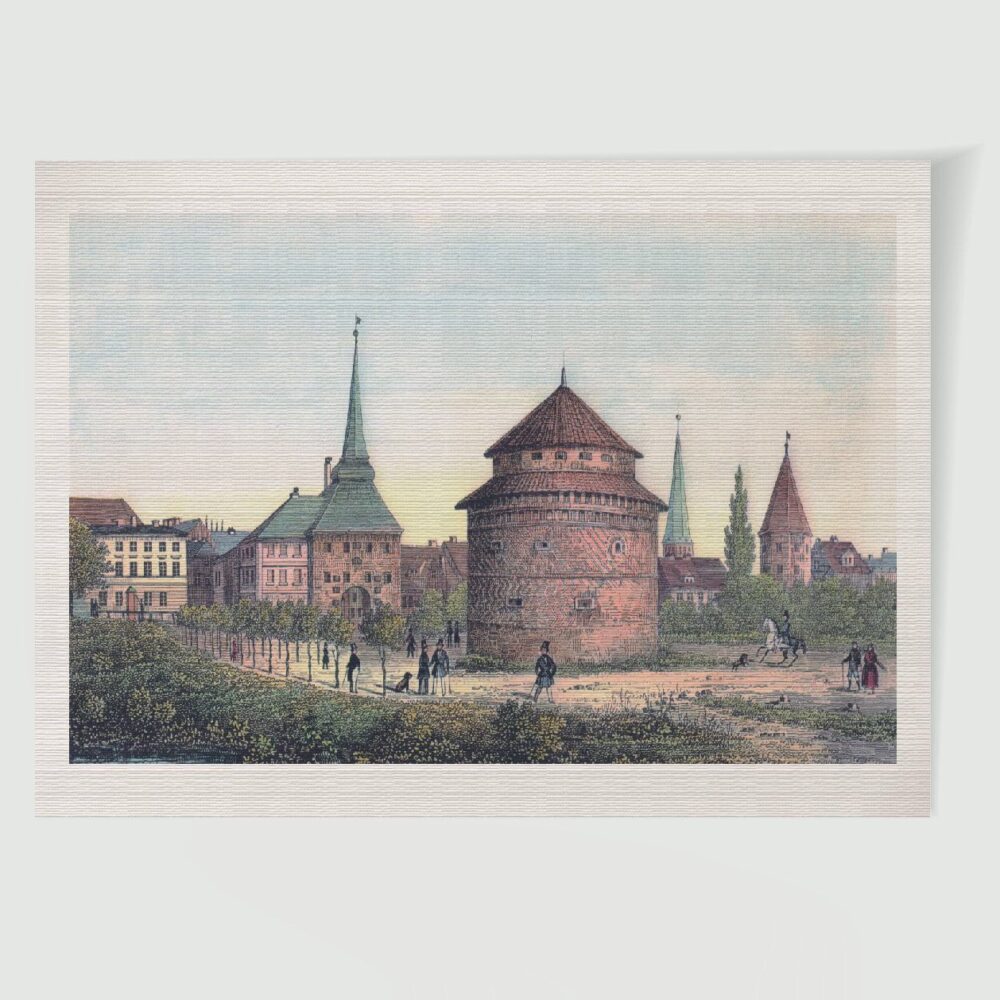 Rostock Steintor ca. 30 x 42 cm (Lithographie, Kunstdruck) – Historische Lithographie 1840 als Kunstdruck