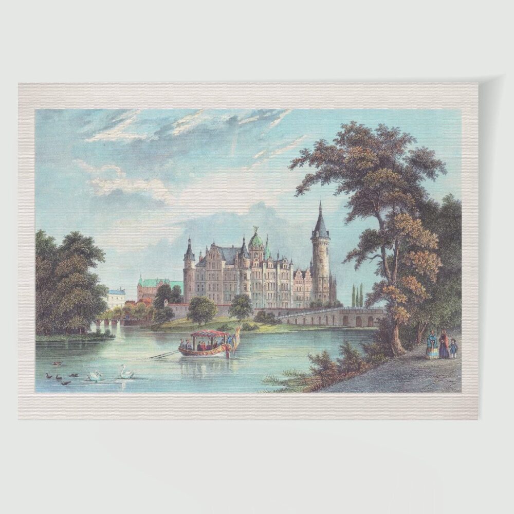 Schwerin Schloss ca. 30 x 42 cm (Stahlstich, Kunstdruck) – Historischer Stahlstich 1850 als Kunstdruck