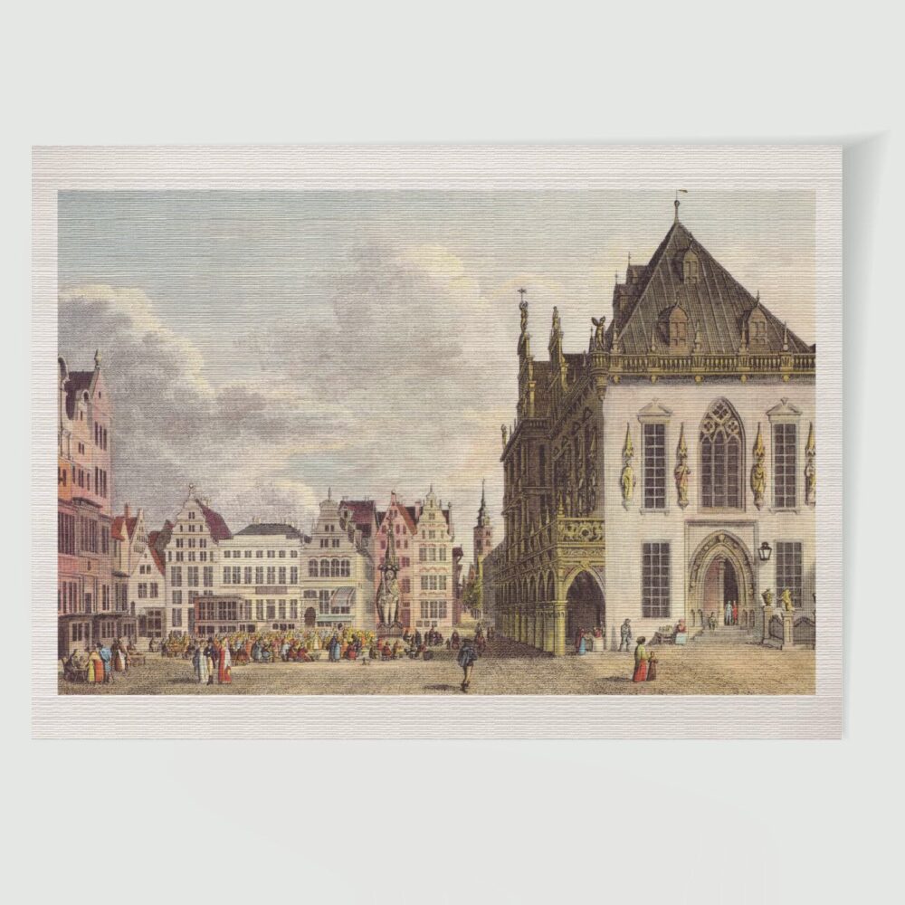 Bremen Rathaus und Markt ca. 30 x 42 cm (Kupferstich, Kunstdruck) – Historischer Kupferstich 1820 als Kunstdruck