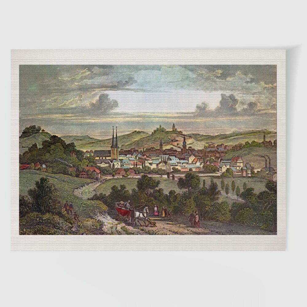 Elberfeld Stadtansicht ca. 30 x 42 cm (Kupferstich, Kunstdruck) – Historischer Stahlstich 1850 als Kunstdruck