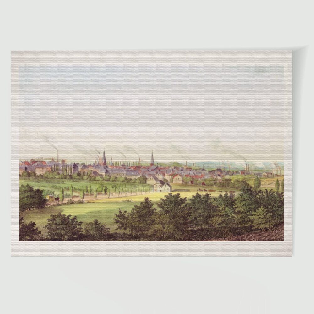 Essen Stadtansicht ca. 30 x 42 cm (Kupferstich, Kunstdruck) – Historische Lithographie 1850 als Kunstdruck