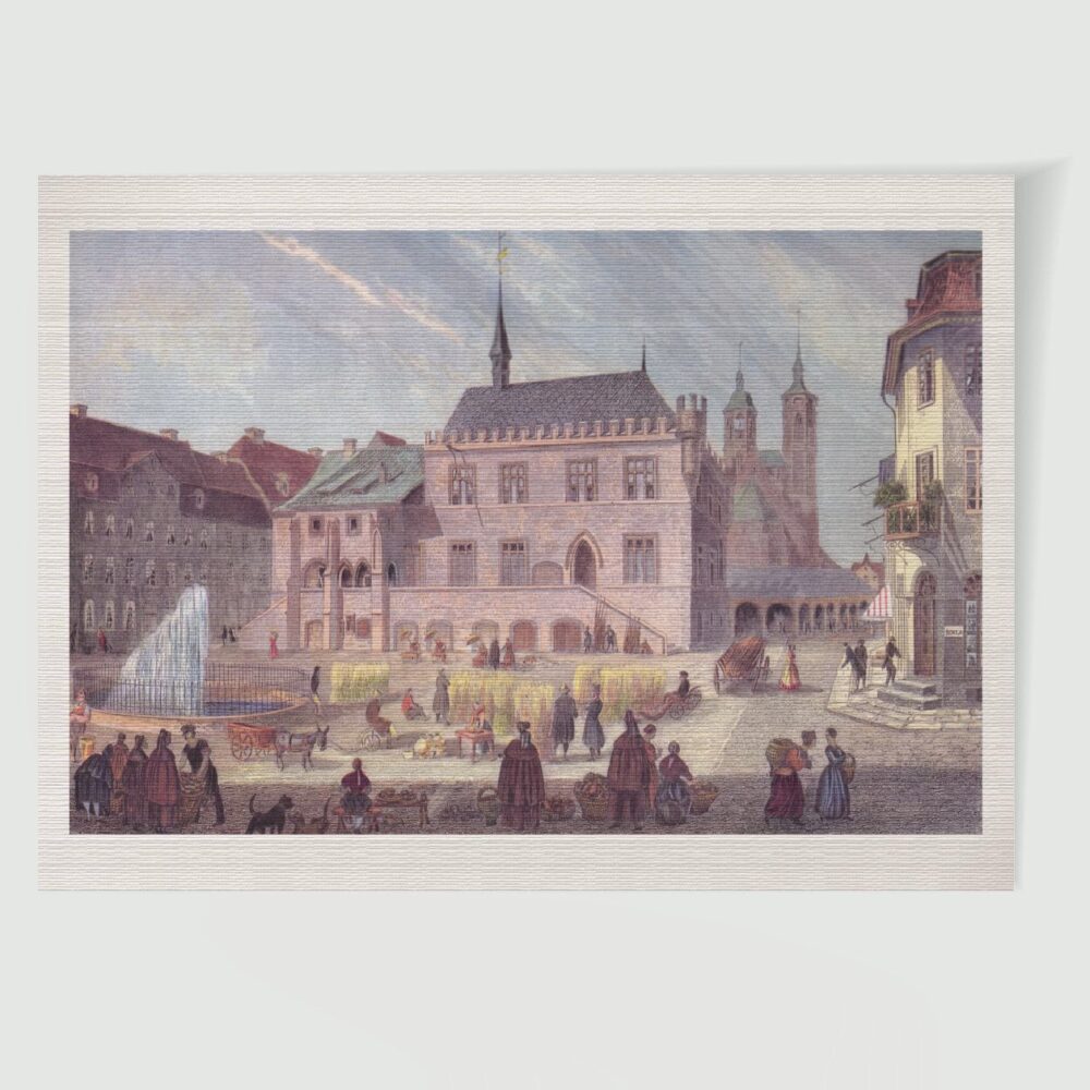 Göttingen Rathaus und Johanniskirche ca. 30 x 42 cm (Kupferstich, Kunstdruck) – Historischer Stahlstich 1850 als Kunstdruck