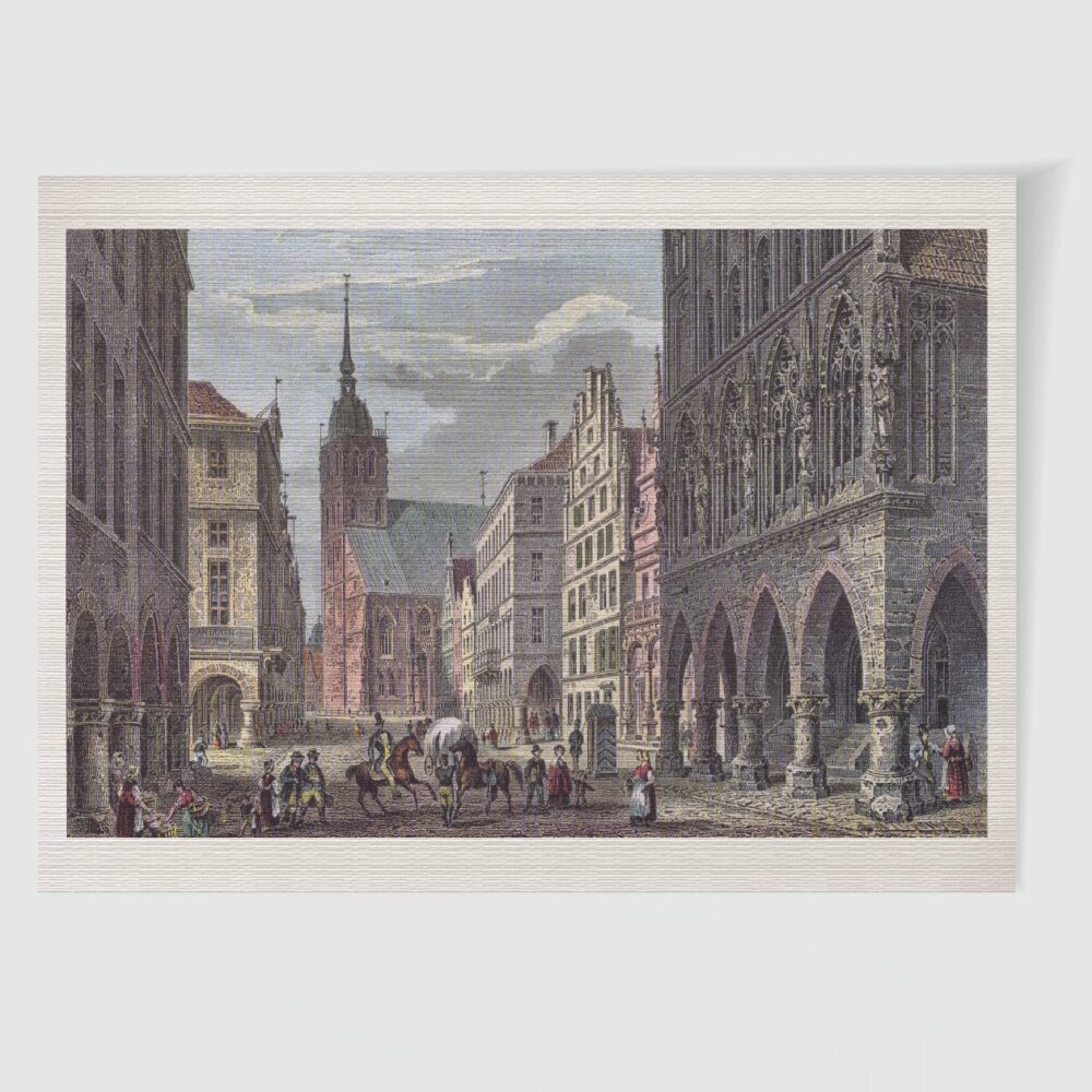 Münster Principalmarkt ca. 30 x 42 cm (Stahlstich, Kunstdruck) – Historischer Stahlstich 1850 als Kunstdruck