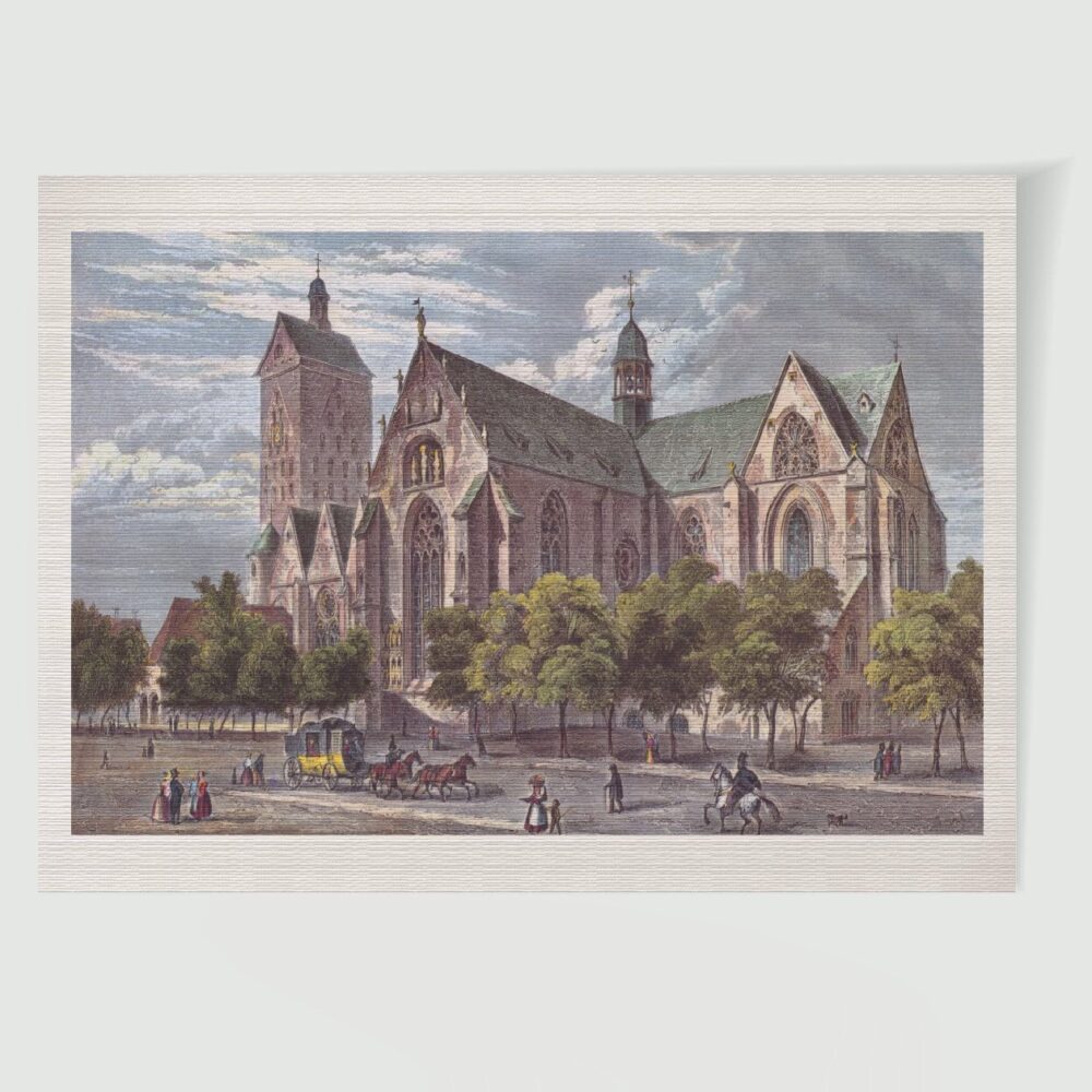Paderborn Domkirche ca. 30 x 42 cm (Kupferstich, Kunstdruck) – Historischer Stahlstich 1850 als Kunstdruck