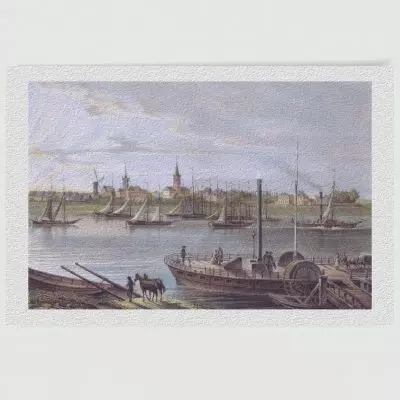 Ruhrort – Detailansicht, historischer Stahlstich 1850 als Kunstdruck