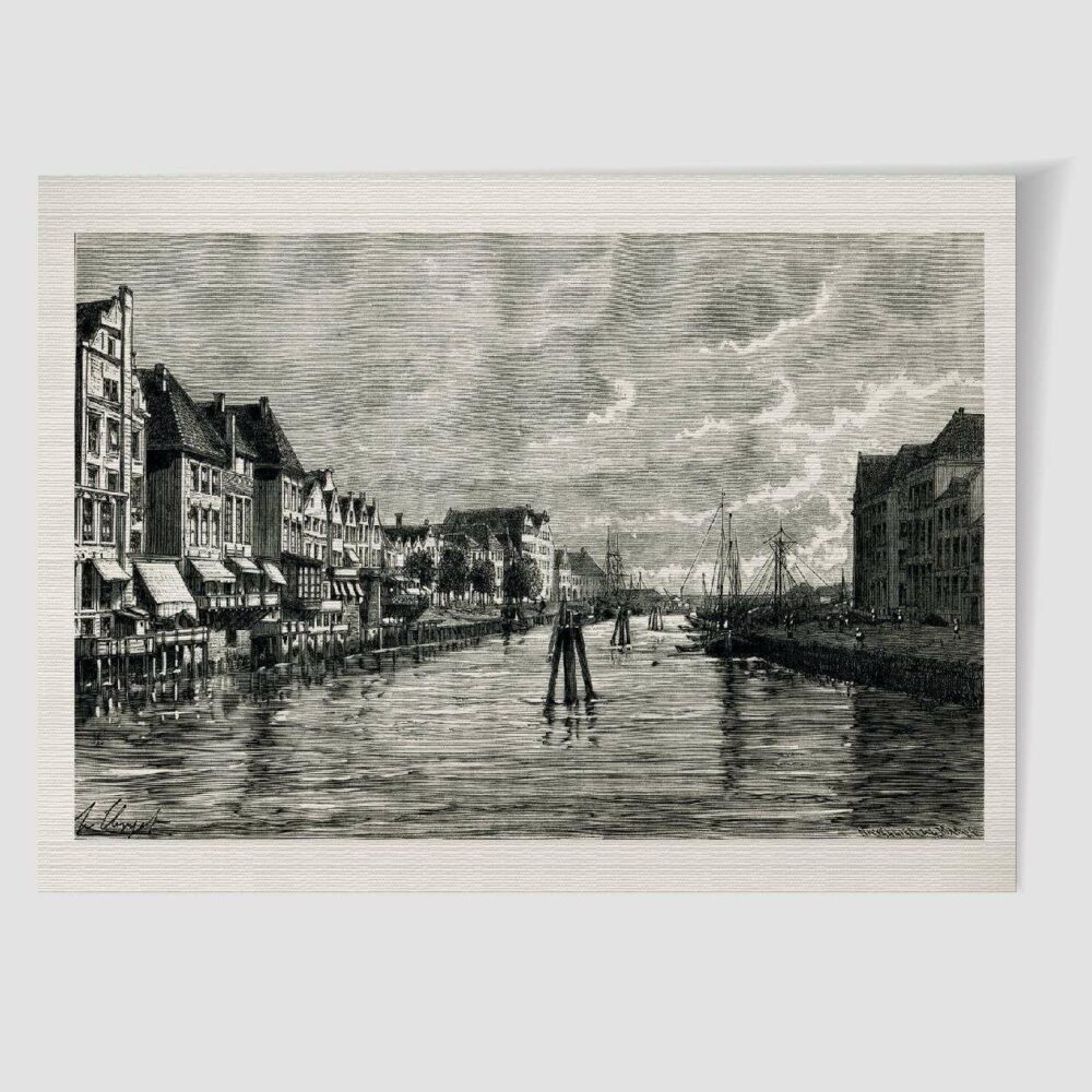 Emden Hafenansicht – historische Grafik als Kunstdruck