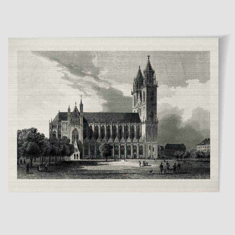 Magdeburger Dom von Norden – Historischer Stahlstich 1860 als Kunstdruck