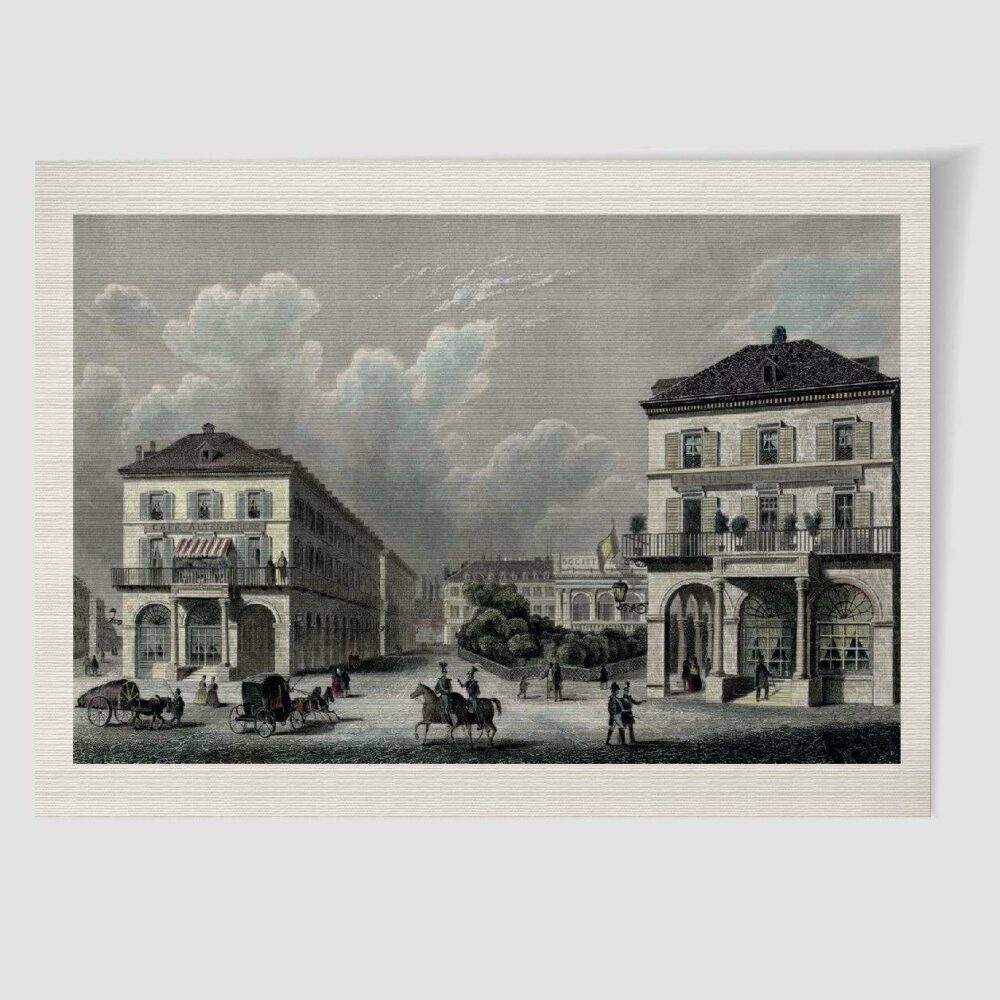 Mühlhausen (Mulhouse) mit Börse – Historischer Stahlstich 1850 als Kunstdruck