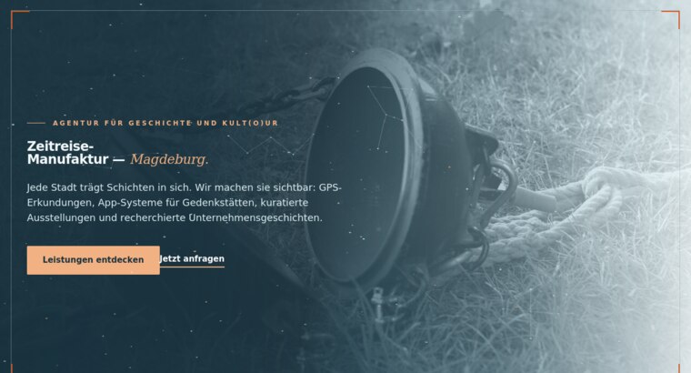 Website der Zeitreise-Manufaktur Magdeburg, Agentur für Geschichte und Kultur