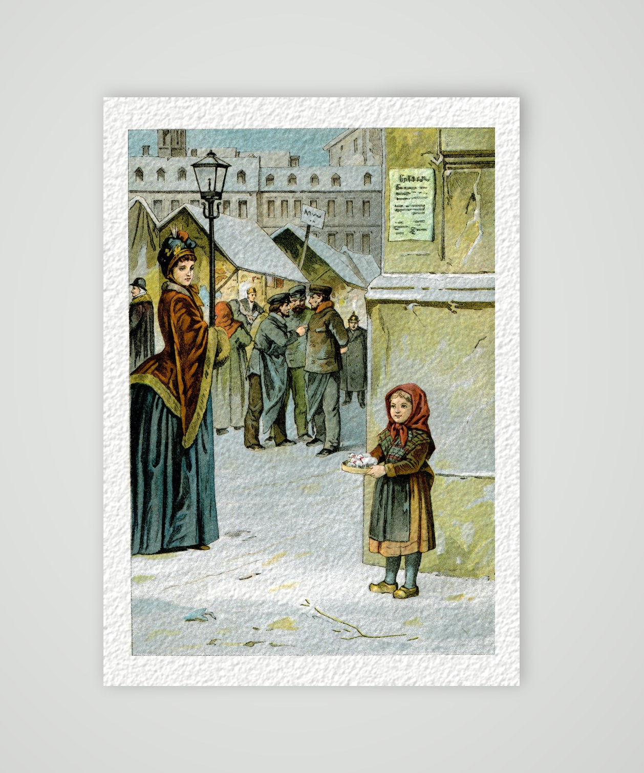 Im Schnee gefunden – Weihnachtsmarkt – Farblithografie, Kunstdruck auf Hahnemühle-Büttenpapier