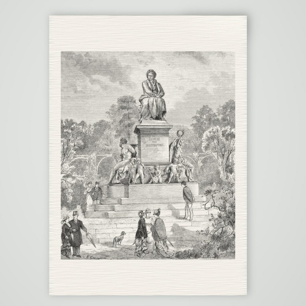 Wien, das Beethovendenkmal – Holzstich, Kunstdruck auf Leinenpapier
