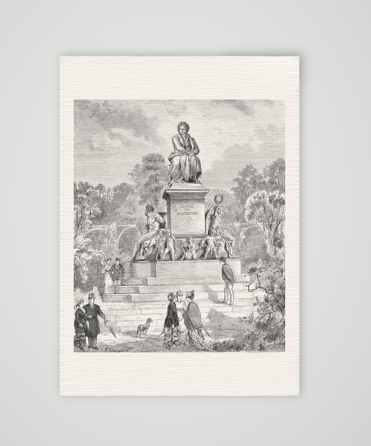 Wien, das Beethovendenkmal – Holzstich, Kunstdruck auf Leinenpapier