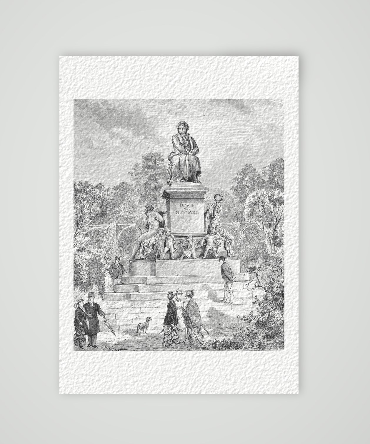 Wien, das Beethovendenkmal – Holzstich, Kunstdruck auf Hahnemühle-Büttenpapier