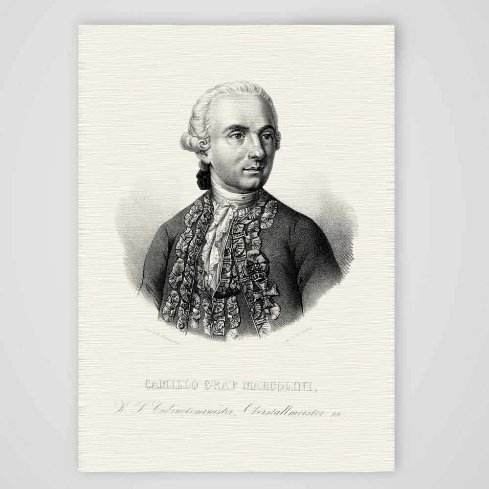 Camillo Graf Marcolini, sächsischer Kabinettsminister – Lithografie, Kunstdruck auf Leinenpapier