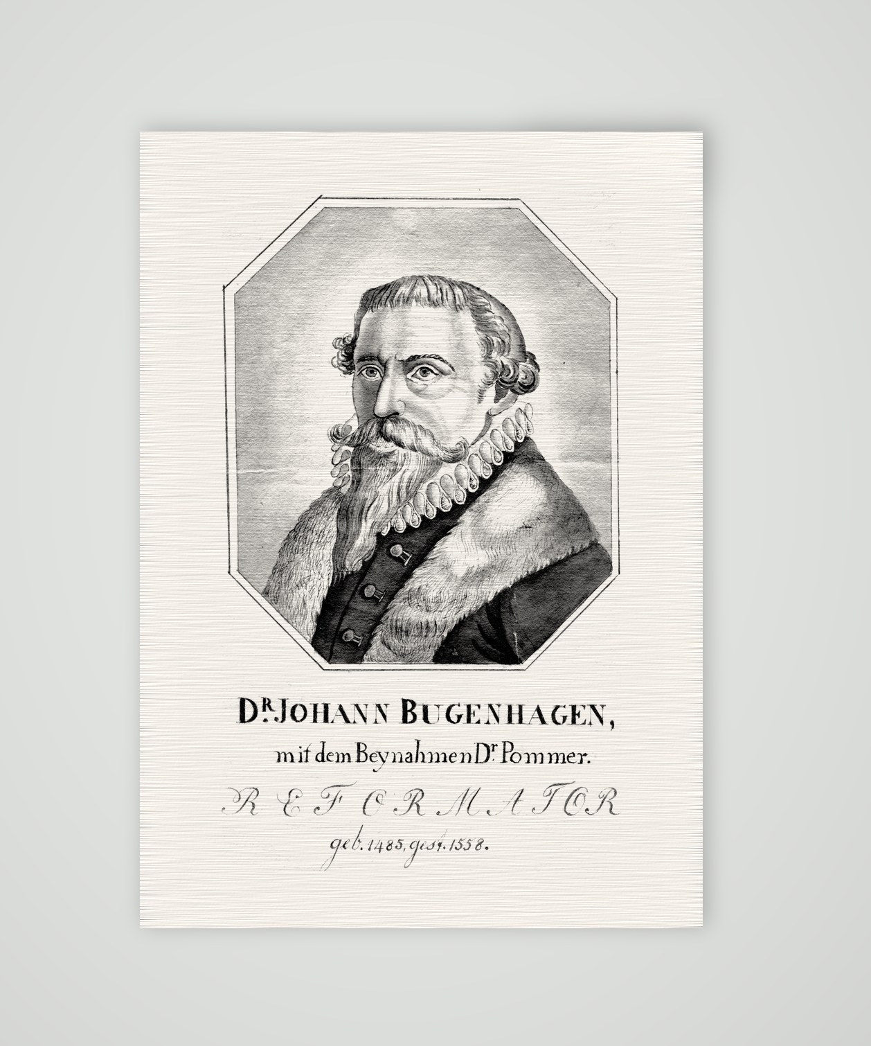 Johannes Bugenhagen, Reformator – Stich, Kunstdruck auf Leinenpapier