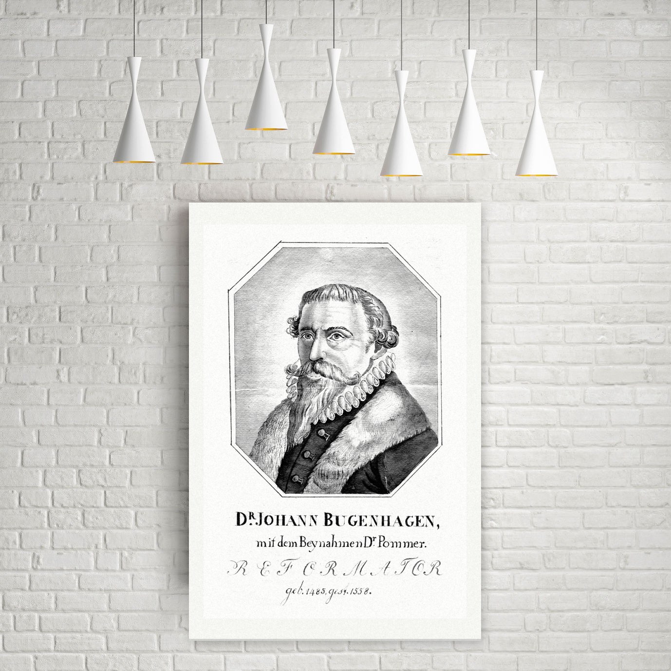 Johannes Bugenhagen, Reformator – Stich, Leinwanddruck auf Holzkeilrahmen an der Wand