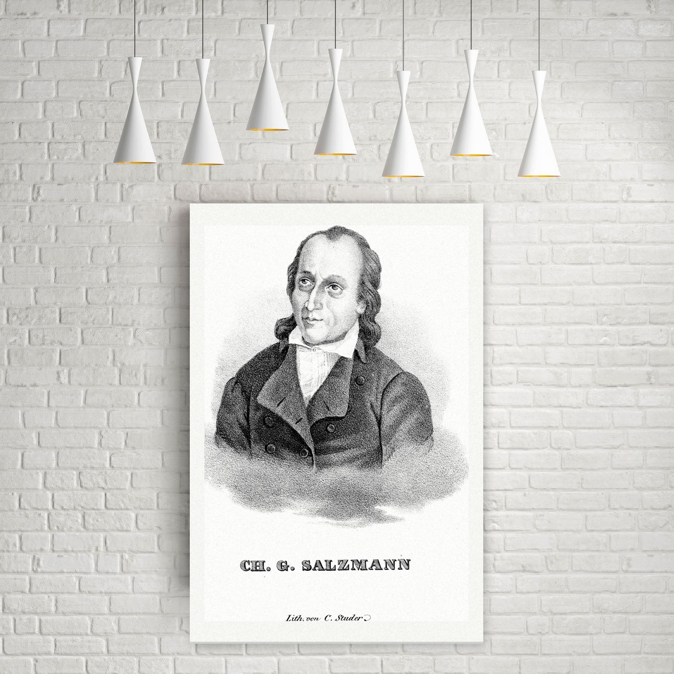 Ch. G. Salzmann – Bildnis – Lithografie, Leinwanddruck auf Holzkeilrahmen an der Wand