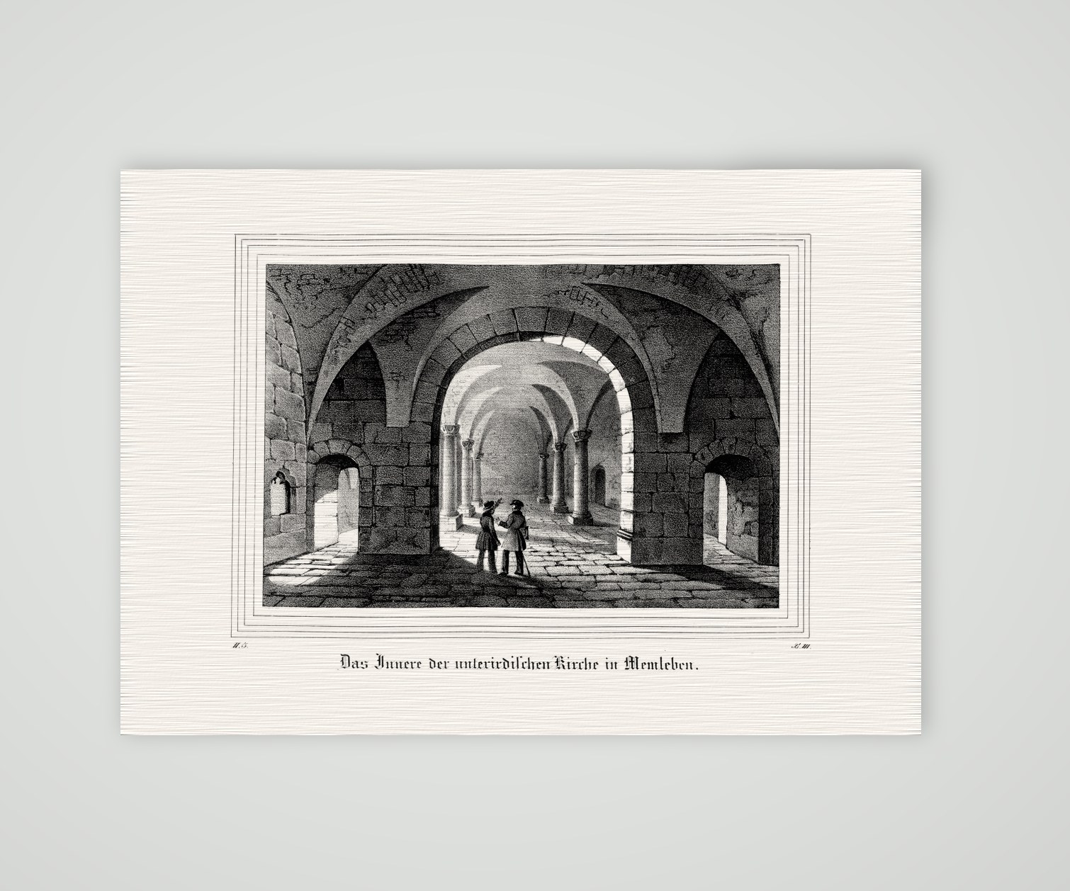Memleben, das Innere der unterirdischen Kirche – Lithografie, Kunstdruck auf Leinenpapier