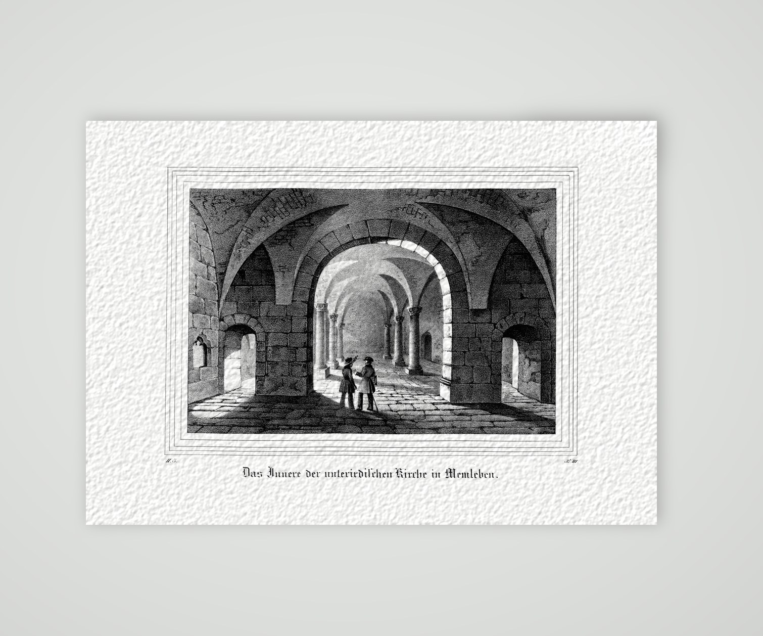 Memleben, das Innere der unterirdischen Kirche – Lithografie, Kunstdruck auf Hahnemühle-Büttenpapier