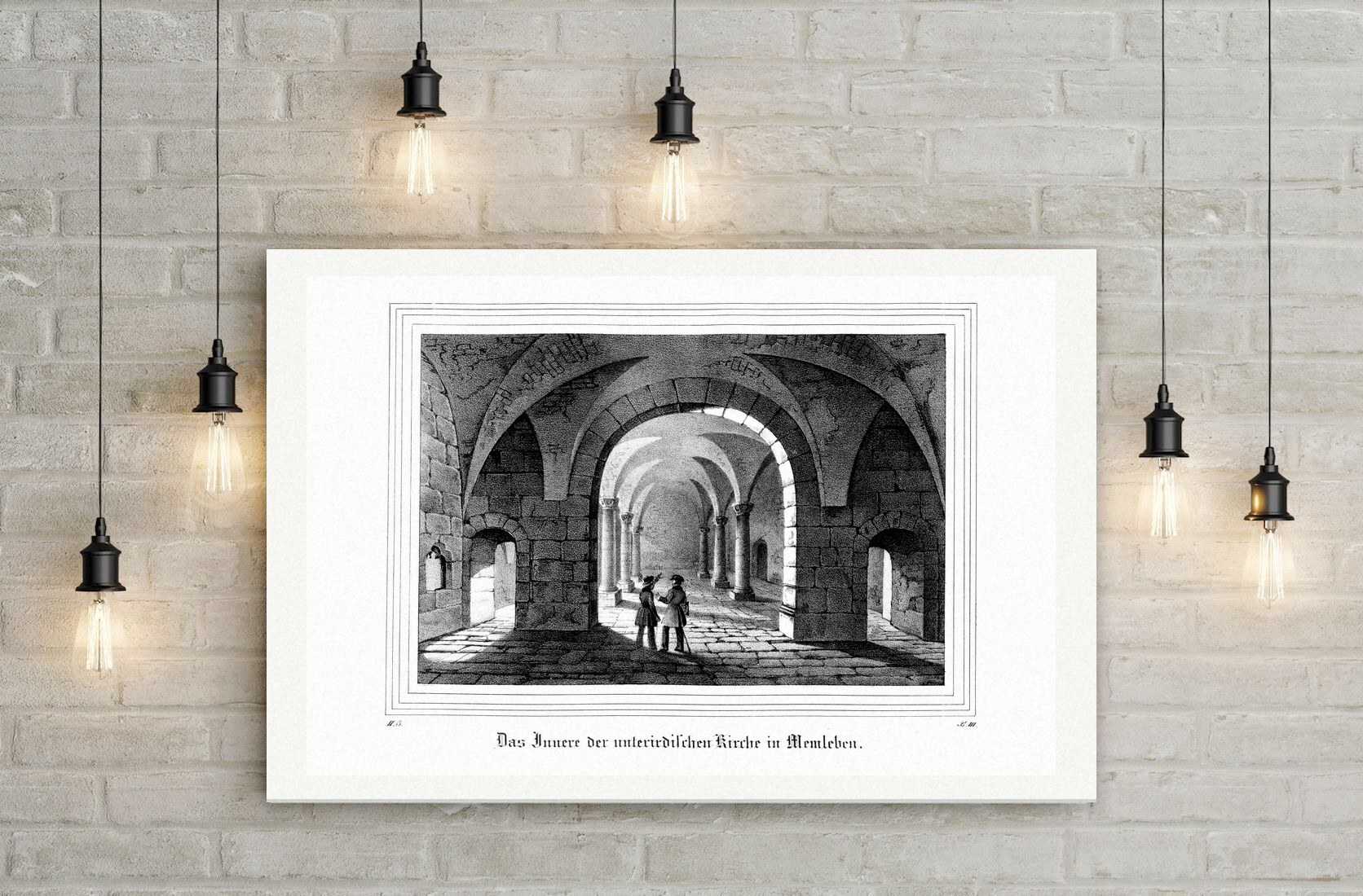 Memleben, das Innere der unterirdischen Kirche – Lithografie, Leinwanddruck auf Holzkeilrahmen an der Wand