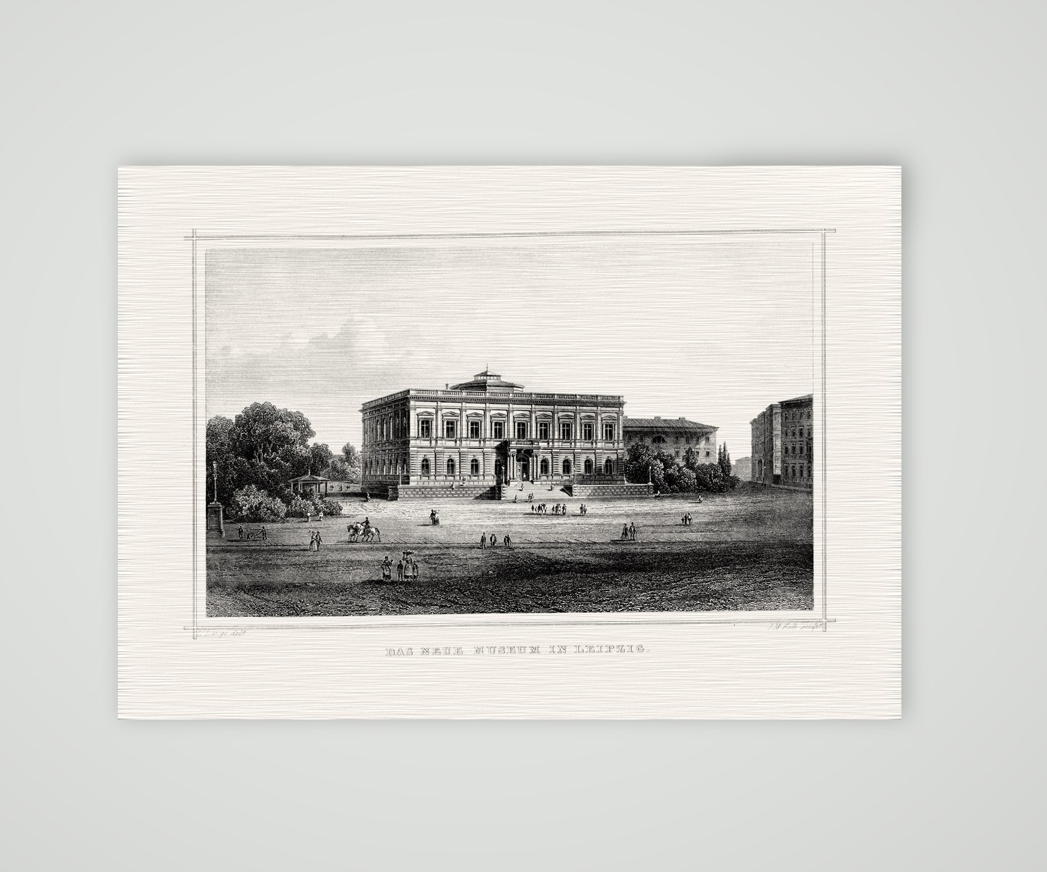 Leipzig, das Neue Museum – Stahlstich, Kunstdruck auf Leinenpapier