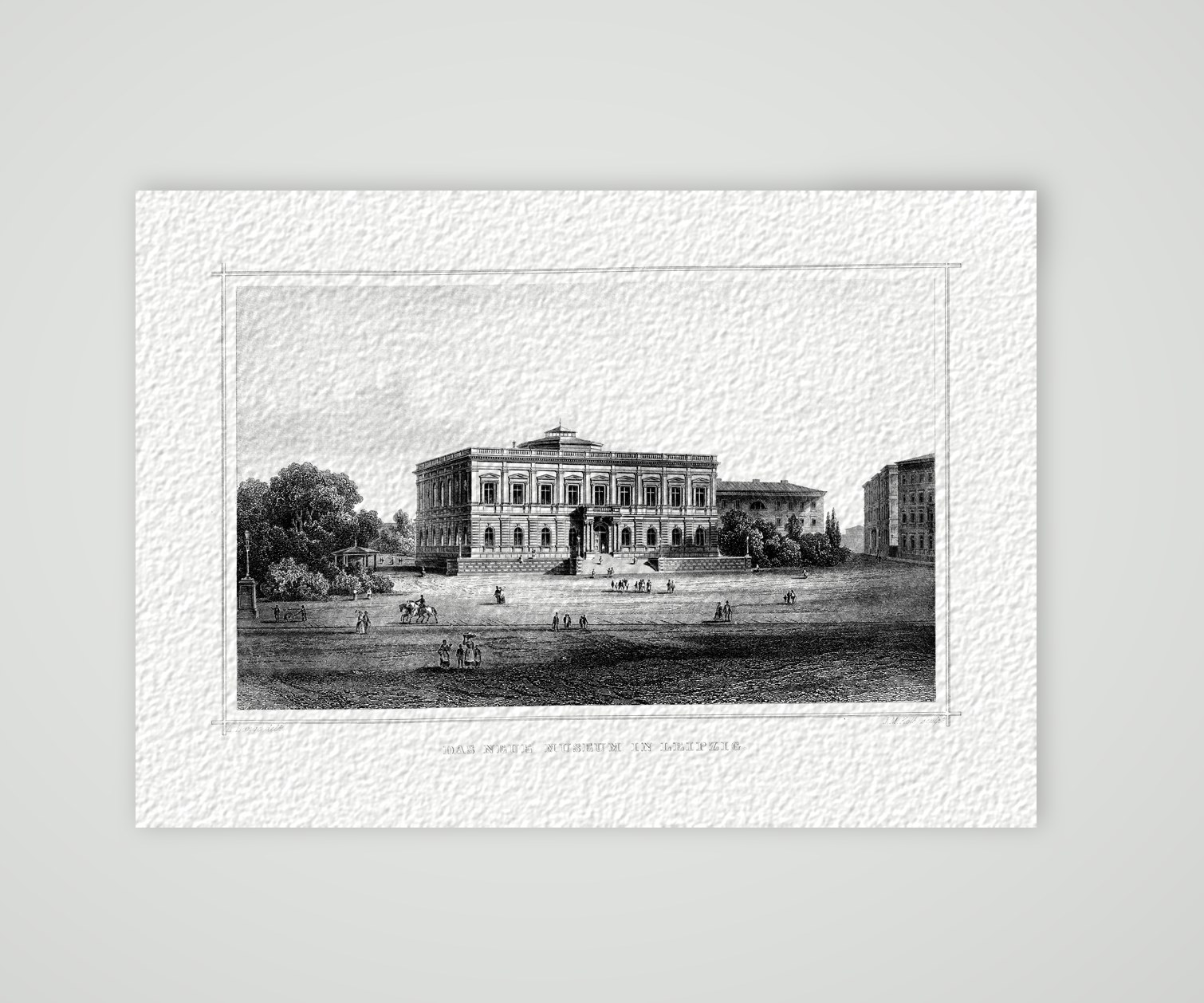 Leipzig, das Neue Museum – Stahlstich, Kunstdruck auf Hahnemühle-Büttenpapier