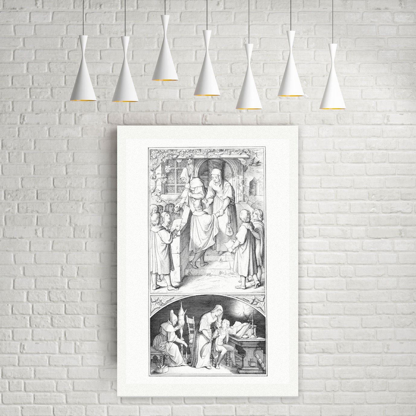 Luther als Kurrendeschüler bei Frau Cotta in Eisenach – Stich nach Gustav König (Monogramm GK), Leinwanddruck auf Holzkeilrahmen an der Wand