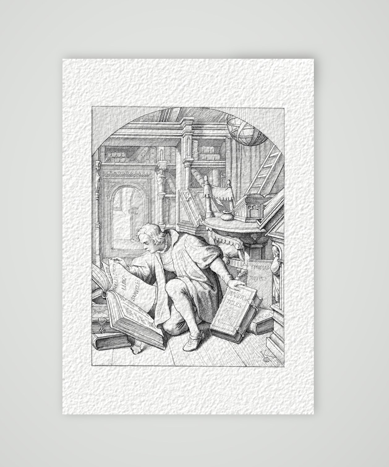 Luther entdeckt die Bibel in der Erfurter Universitätsbibliothek – Stich nach Gustav König (Monogramm GK), Kunstdruck auf Hahnemühle-Büttenpapier