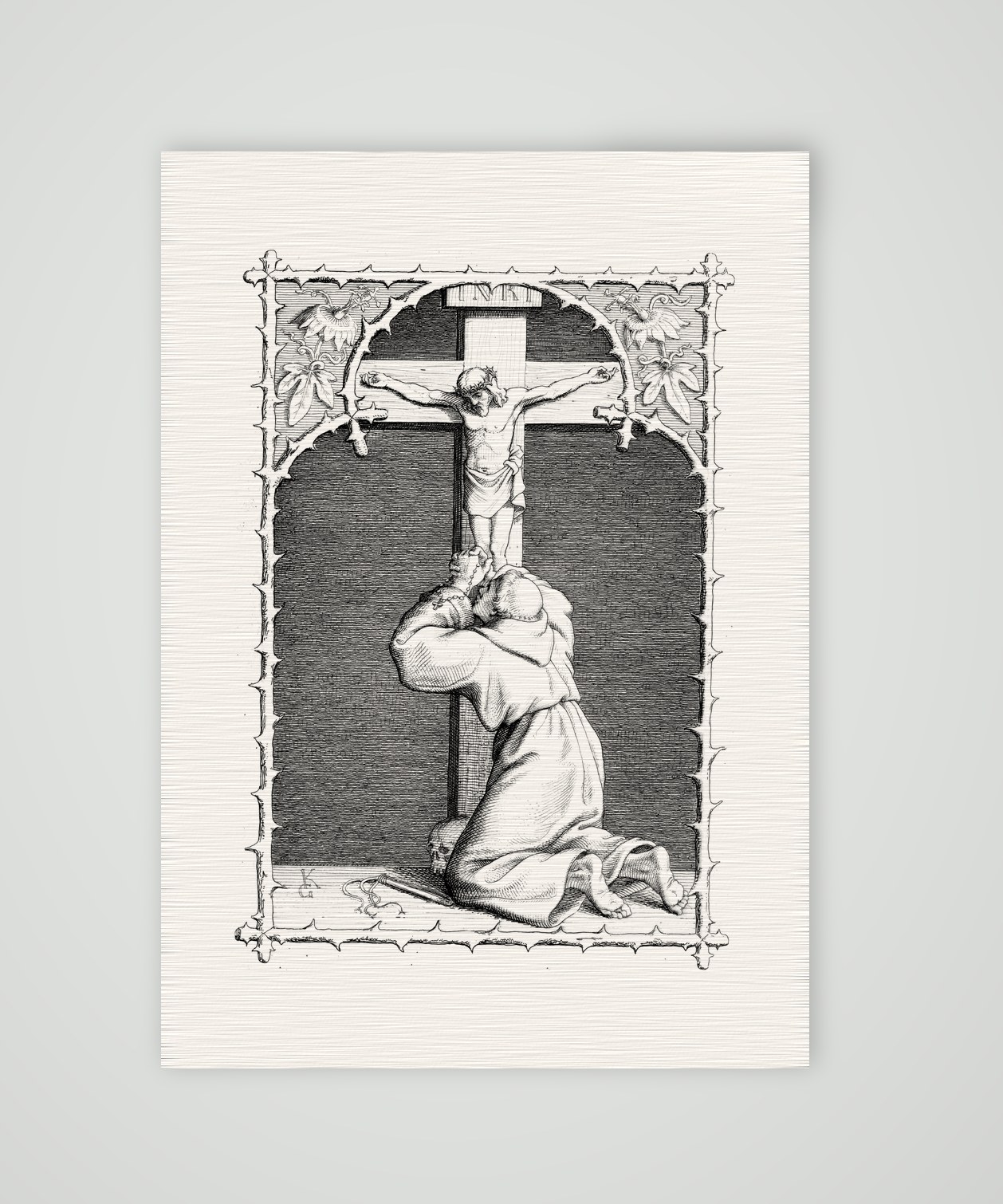 Luther in seiner Selbstquälerei im Kloster – Stich nach Gustav König (Monogramm GK), Kunstdruck auf Leinenpapier