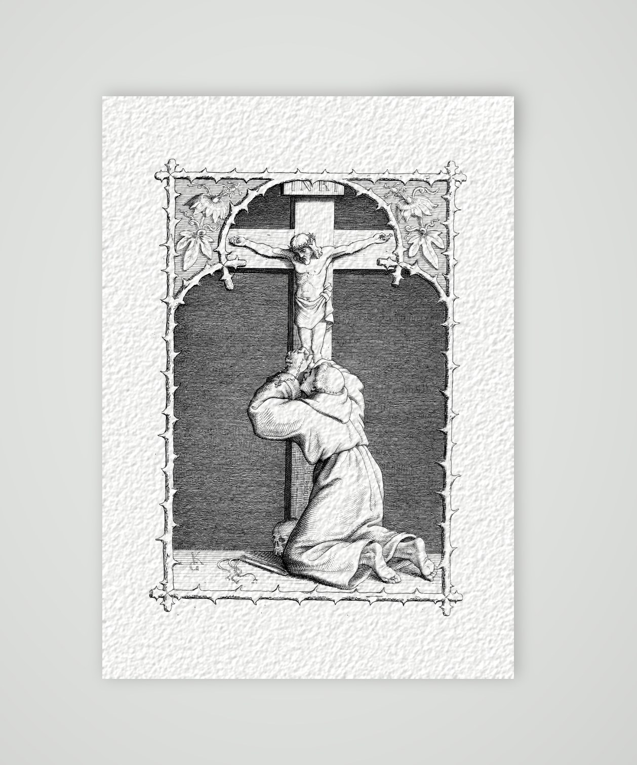 Luther in seiner Selbstquälerei im Kloster – Stich nach Gustav König (Monogramm GK), Kunstdruck auf Hahnemühle-Büttenpapier