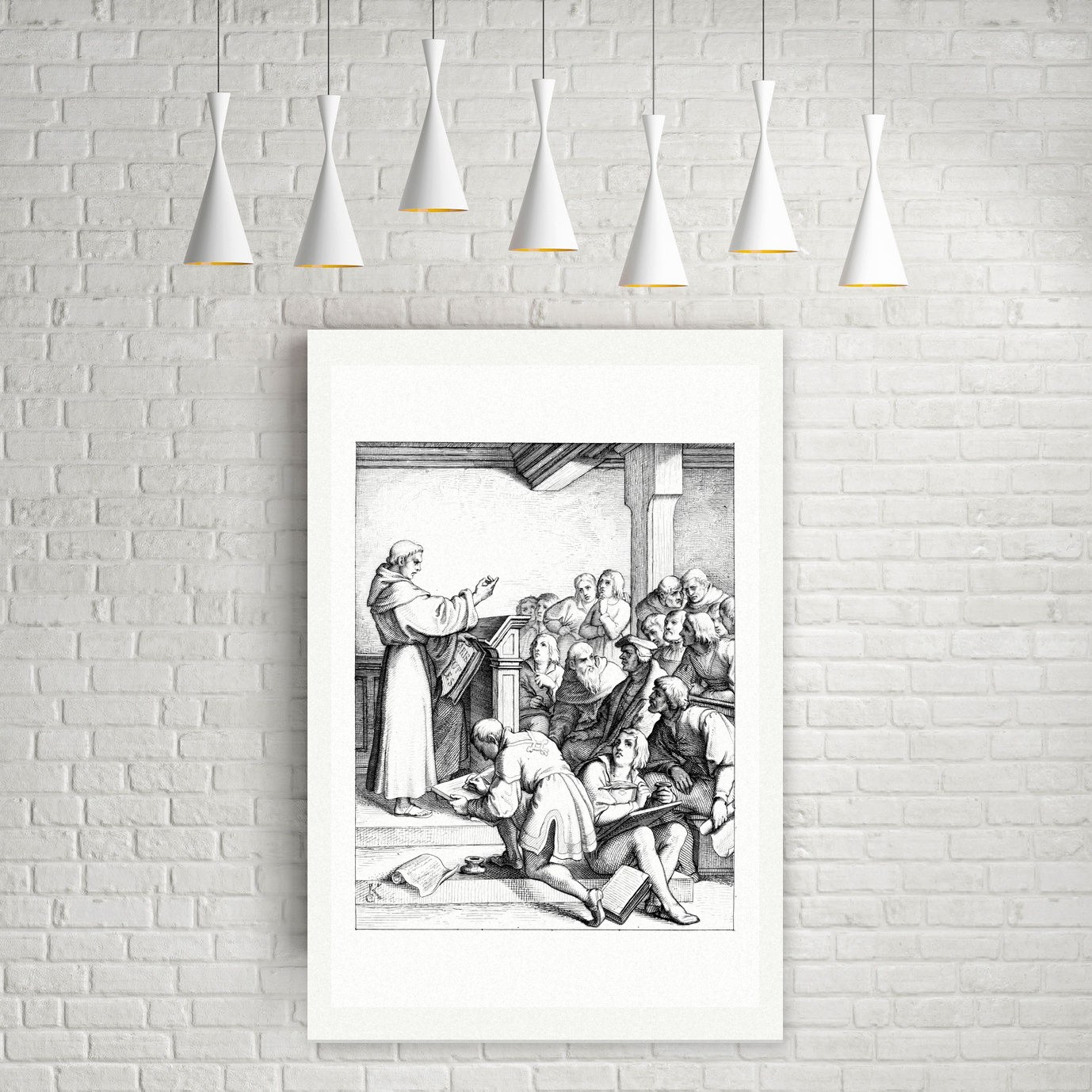 Luther hält als Baccalaureus Vorlesungen (1508) – Stich nach Gustav König (Monogramm GK), Leinwanddruck auf Holzkeilrahmen an der Wand